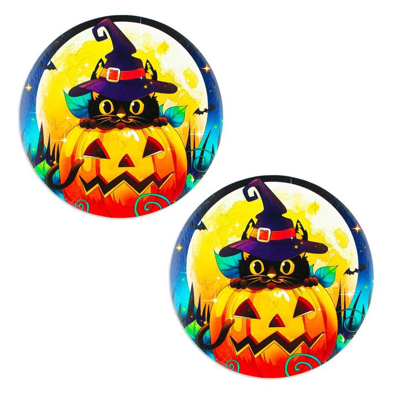 Novica Handmade Feline Halloween Decoupage Wood Coasters (Pair)