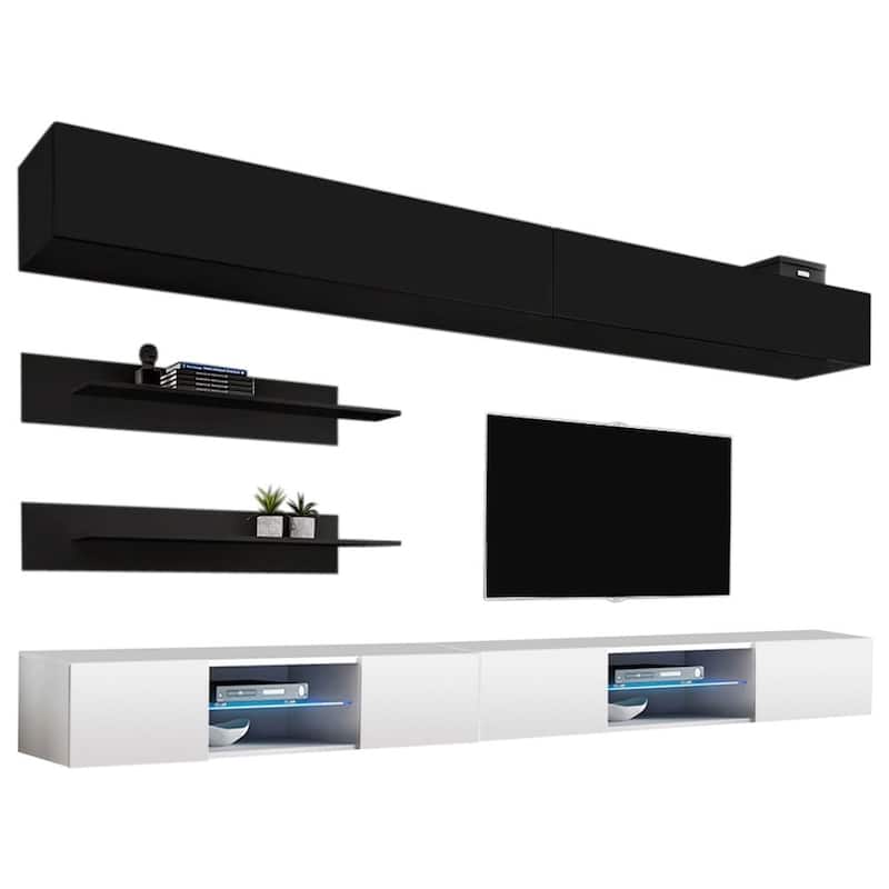 Fly I1 33TV Wall Mounted Floating Modern Entertainment Center - Black/White