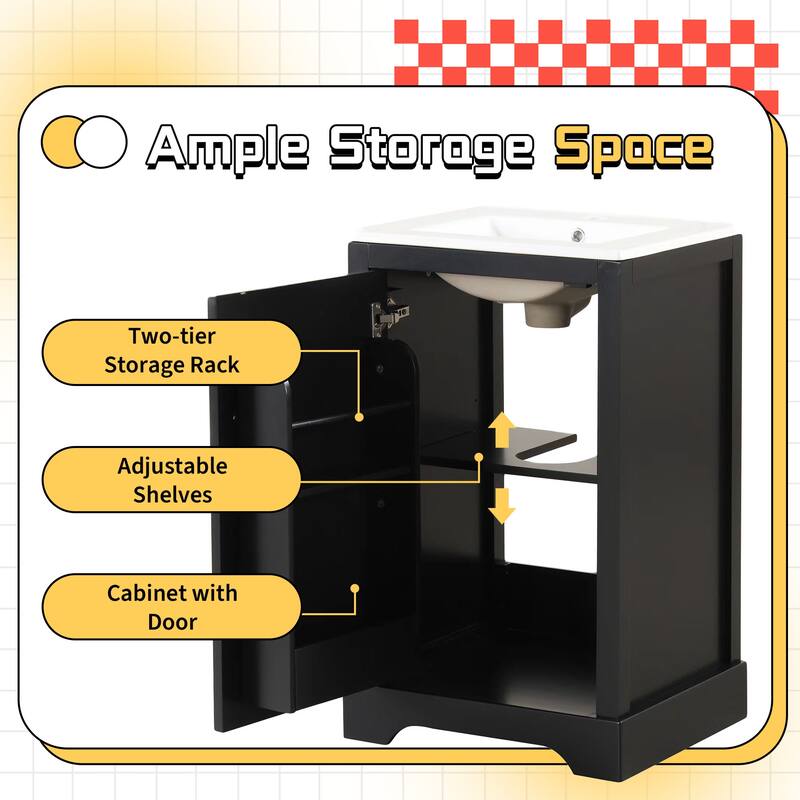 Roomfitters 20" Bathroom Vanity with Sink, Soft-Close Cabinet with Door Racks & Adjustable Shelf