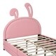 preview thumbnail 10 of 9, Full Upholstered Leather Platform Bed with Rabbit Ornament & 4 Drawers, Low to Ground Full Bed Frame with Slats Support, Pink