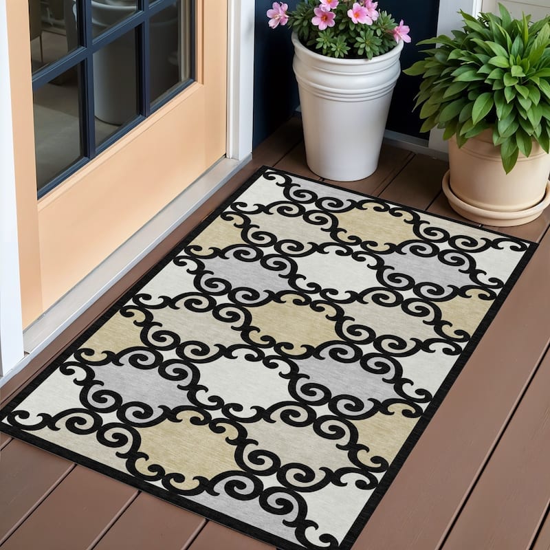 HomeRoots Trellis Transitional Rectangle Outdoor Rug - 3' x 5'