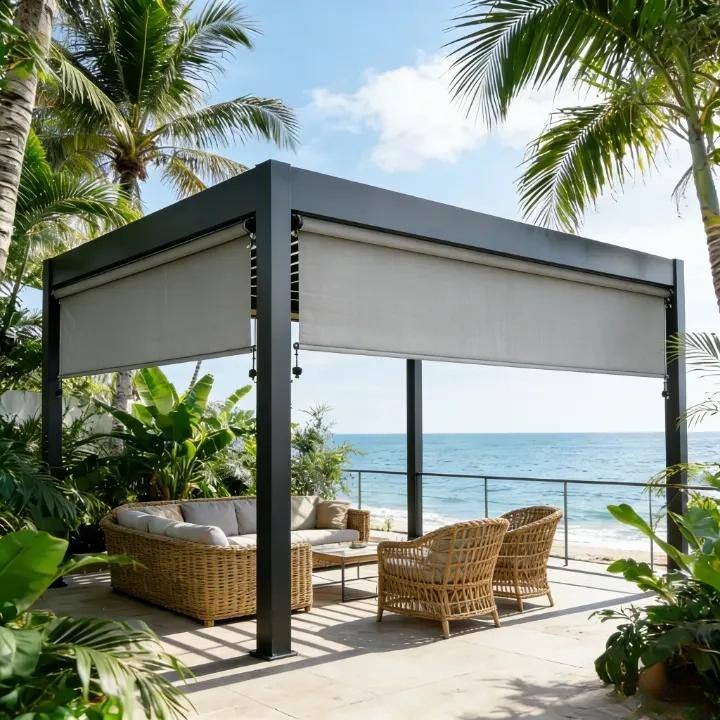 Solar Crank Outdoor Roller Shade with Teslin, No Cassette - 8x8 ft - Grey