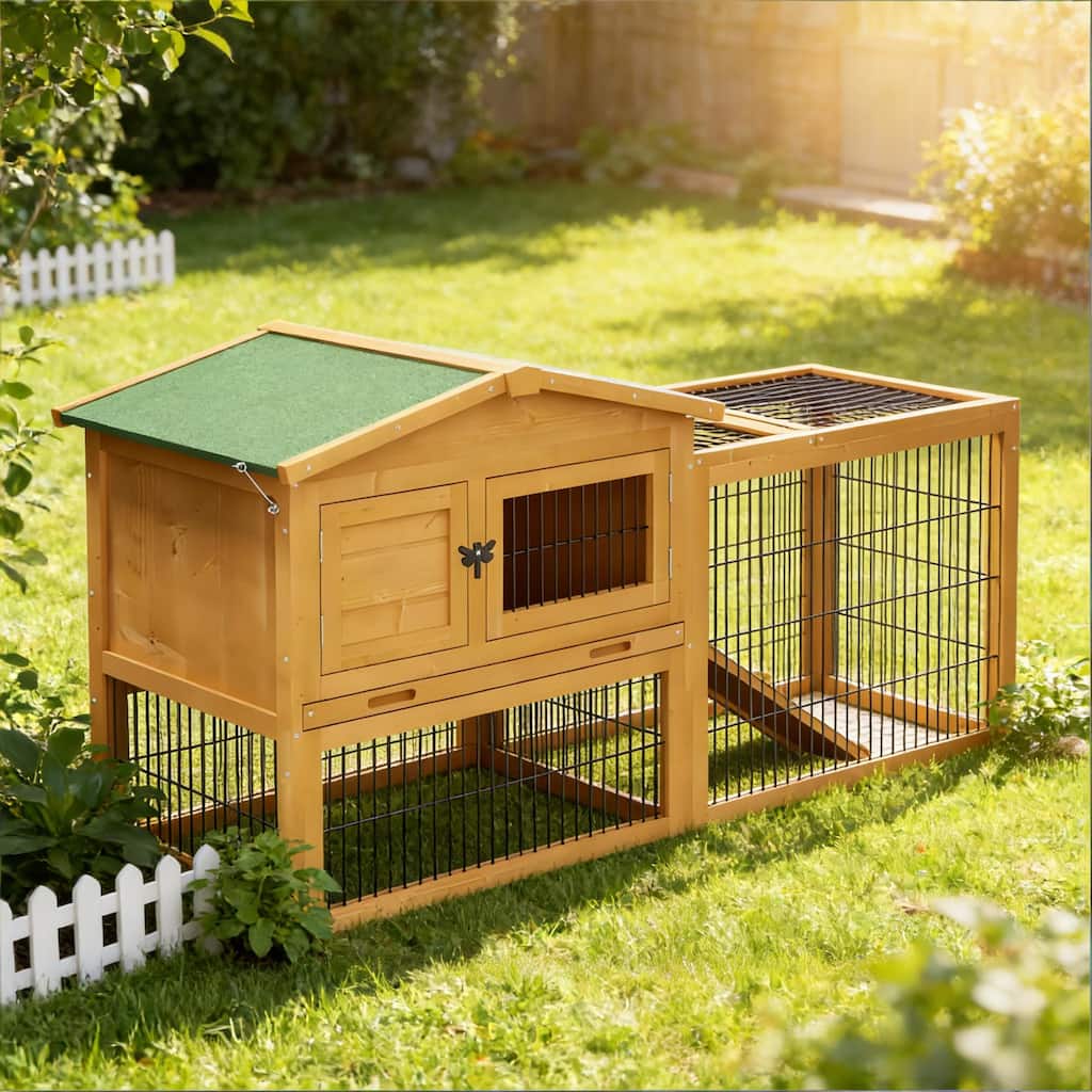 Outdoor Pet House,Rabbit Hutch is designed for convenient cleaning - Yellow