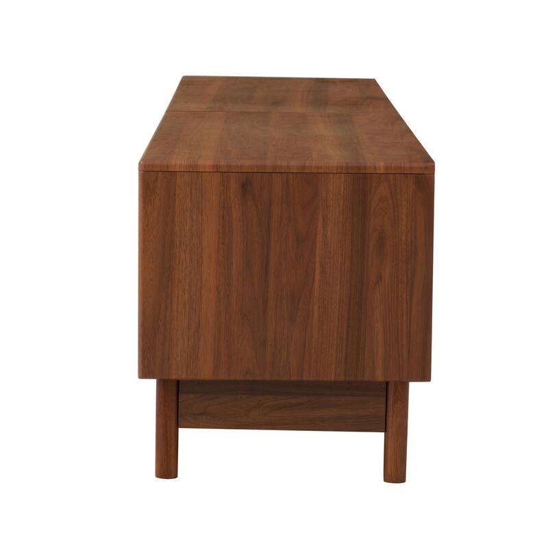 Fluted TV Stand Entertainment Center for 65 75 85" Televisions, Mid-Century Modern TV Console Table with Glass Drawers