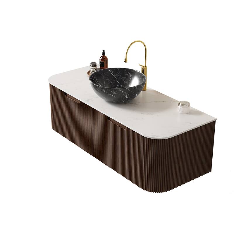 Wall Mounted Bathroom Vanity with Black Bowl Ceramic Basin