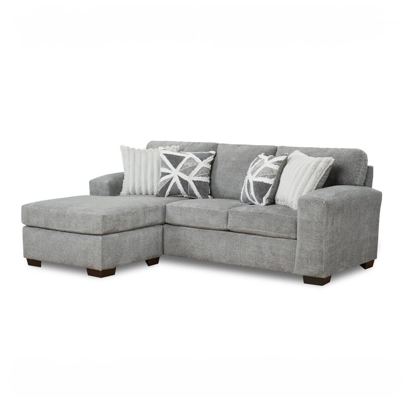 Roundhill Furniture Arden L-Shaped Convertible Living Room Sofa Chaise with Floating Ottoman, Posh Gray - 7'6" x 9'6"