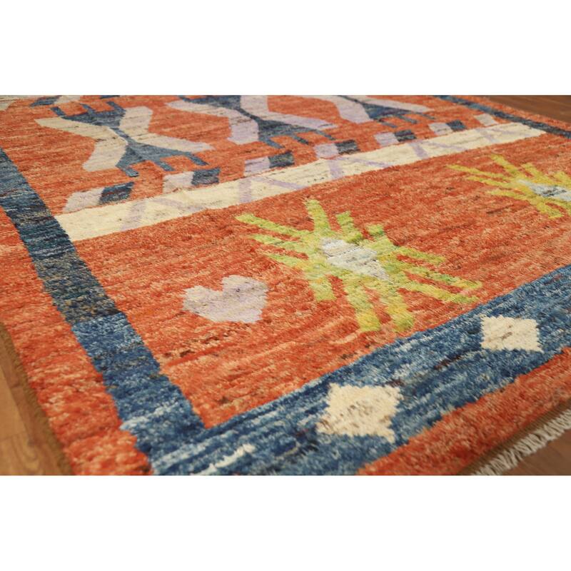 Orange Moroccan Oriental Area Rug Handmade Wool Carpet - 6'7" x 10'0" - Orange - 6'7" x 10'0"