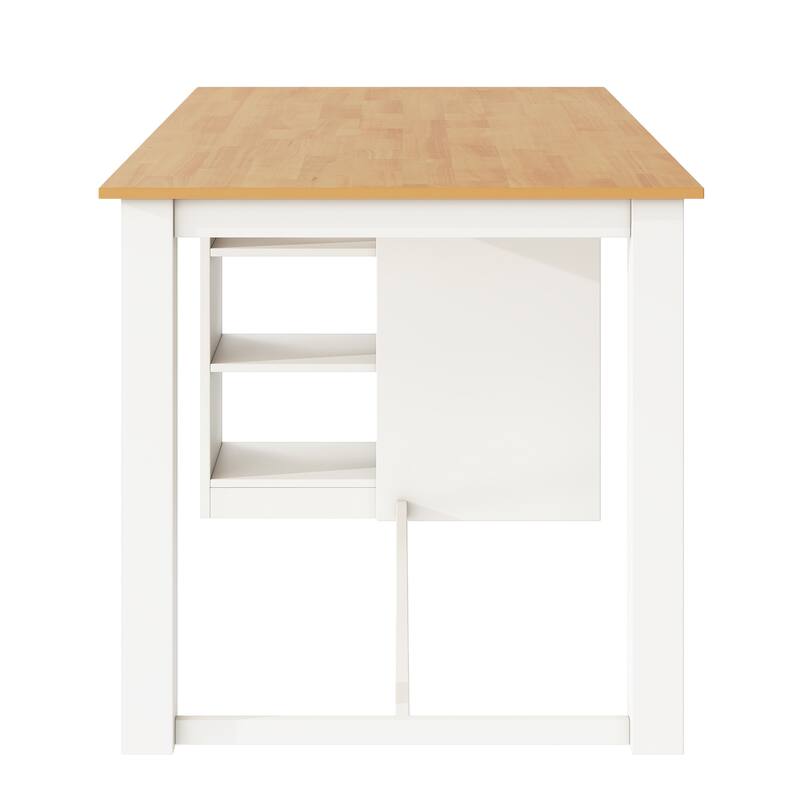 Solid Wood Farmhouse Counter Height Dining Table Set with 3-Tier Storage Shelves, Upholstered Dining Chairs for 4, 5-Piece