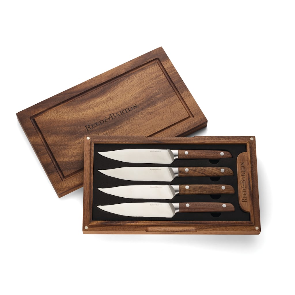 Reed And Barton Asher 5-Piece Steak Knife Set with Storage Box - Stainless - 5-Piece Box Set