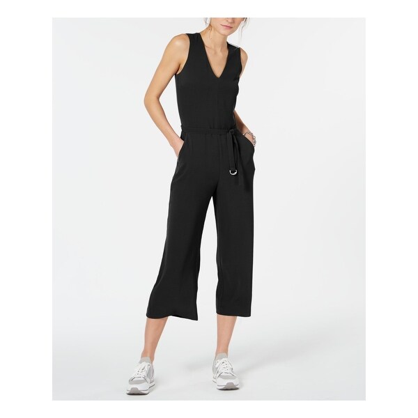 women's black capri jumpsuit