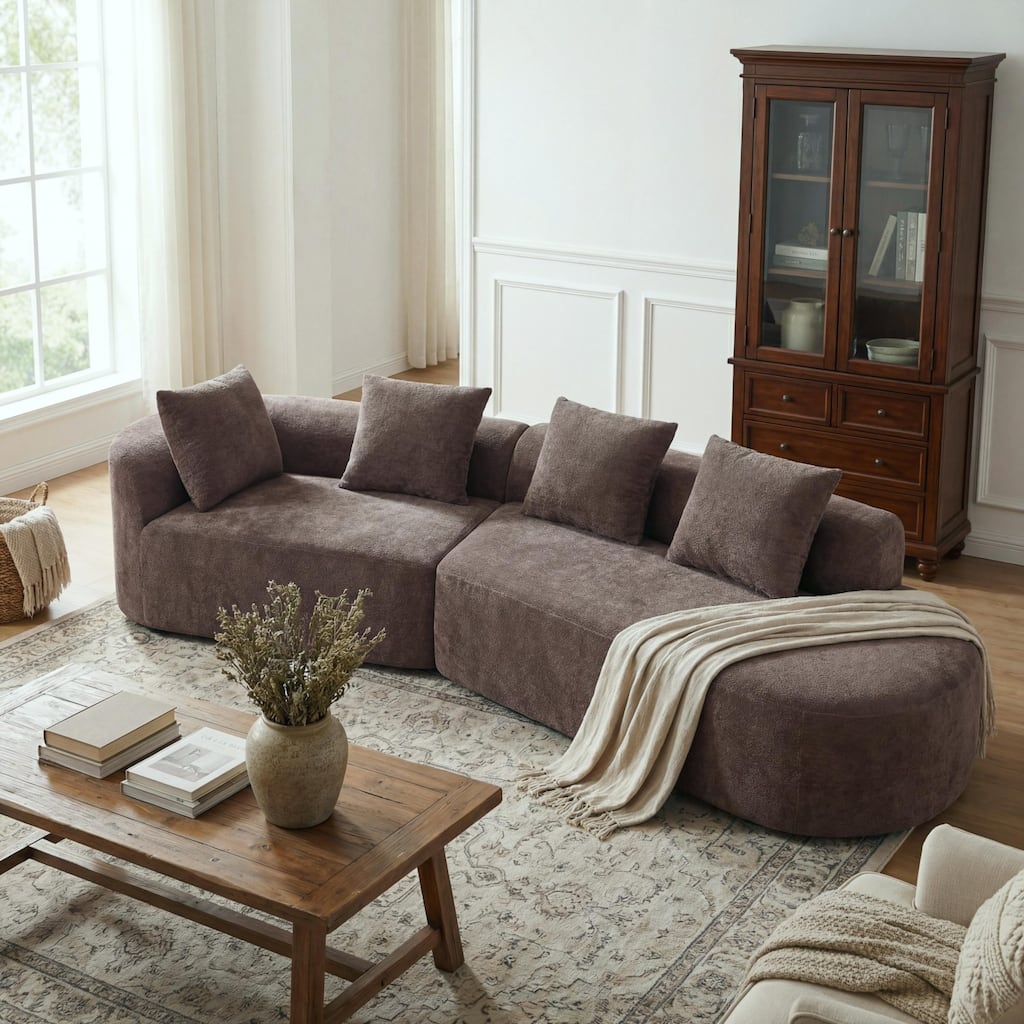 116" Curved Sectional Sofa with Pillows, No Assembly Required