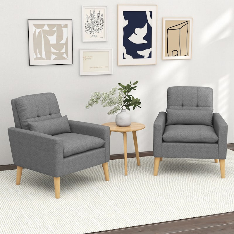 Linen Tufted Accent Chair with Lumbar Pillow and Wood Legs - 30" x 31" x 33.5"