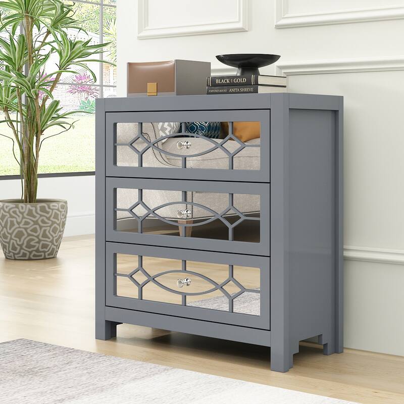 End Table Nightstand Bedside Table Mirrored Cutout Chest Beside Table