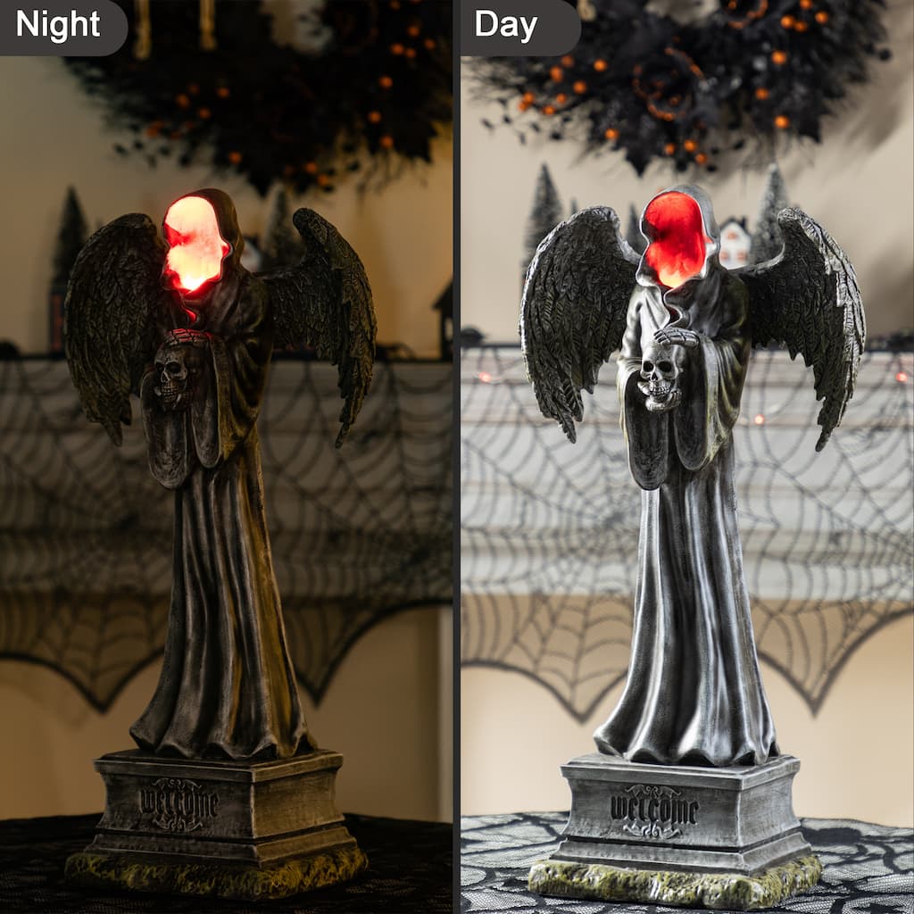 Glitzhome 24"H LED Halloween Indoor/Outdoor Grim Reaper Figurine Porch Decor Light-up Face with Timer