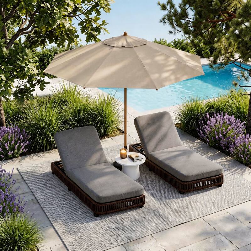 2-Piece Outdoor Chaise Lounge Chair with Adjustable Backrest Patio Pool Lounger
