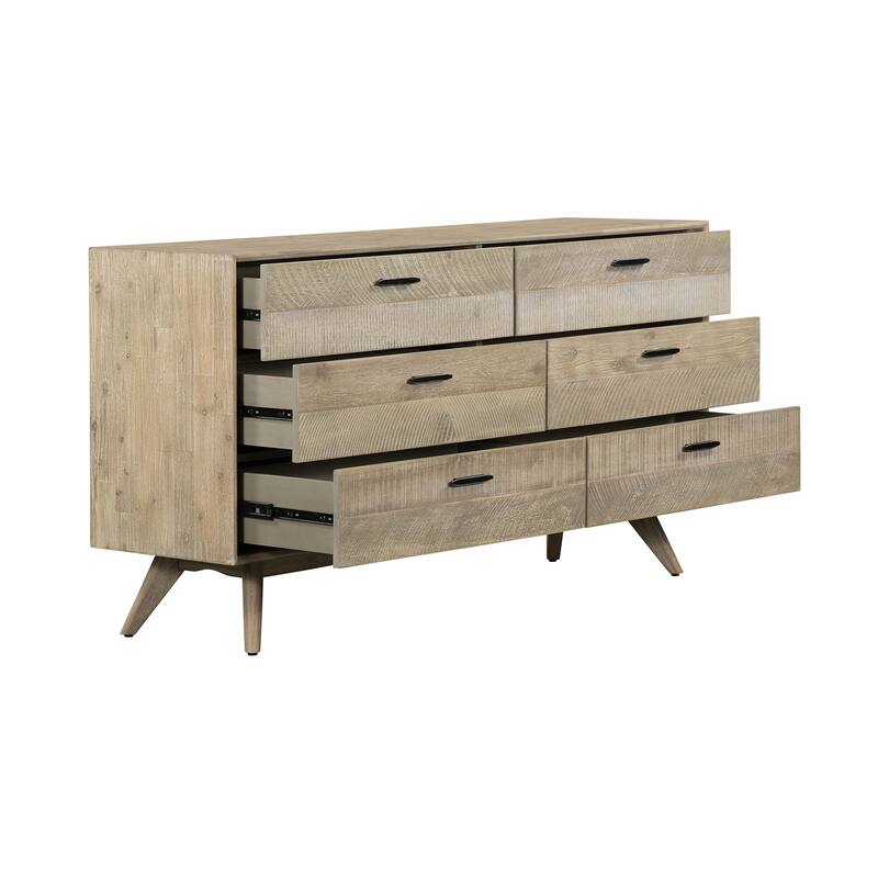 HomeRoots 63" Brown Solid Wood Six Drawer Double Dresser