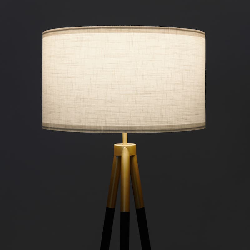 Brightech Levi 61 in. Antique Brass Mid-Century Modern LED Super Bright Floor Lamp with White Fabric Drum Shade