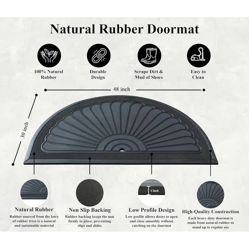 A1HC 100% Pure Rubber Front Door Mat 30”x48”, Non-Slip, Thin Profile Heavy Duty Doormat,Indoor Outdoor Sunburst Good Luck Design