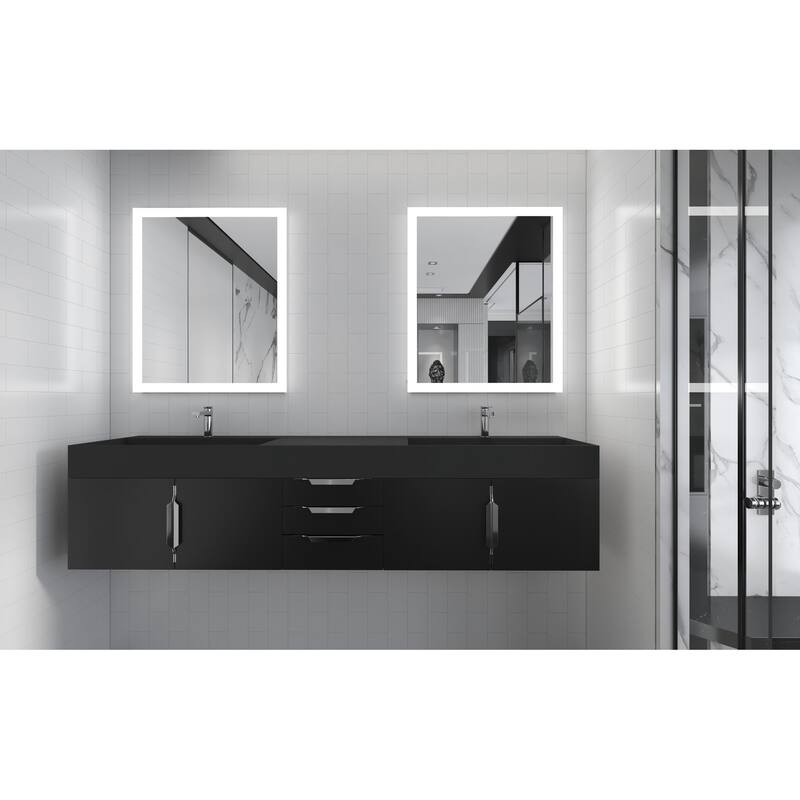 Amazon 84" Wall Mounted Double Bathroom Vanity Set w/ Black Top