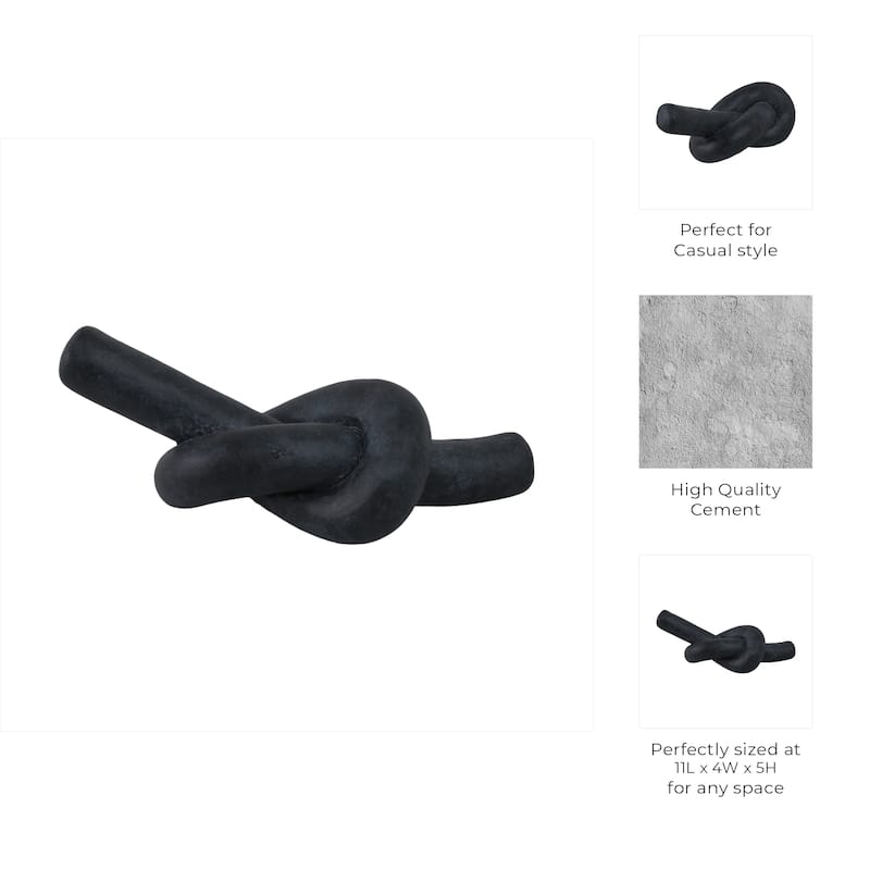 Pottery Cement Decorative Object Knot Home Office Display - 5" Black - 11" x 4.75" x 4.75"