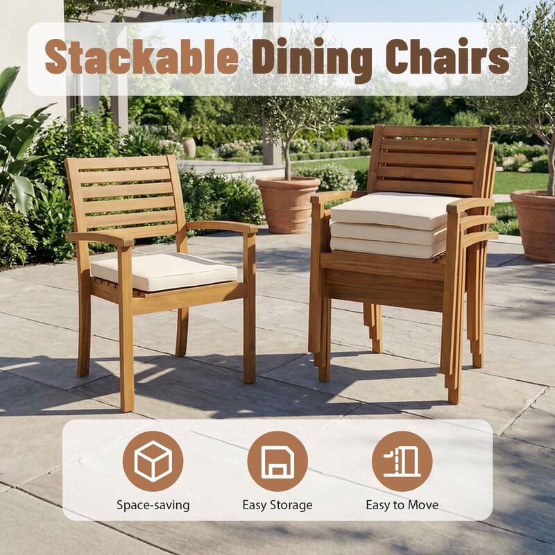 Outdoor Stackable Acacia Wood Dining Chair with Cushion
