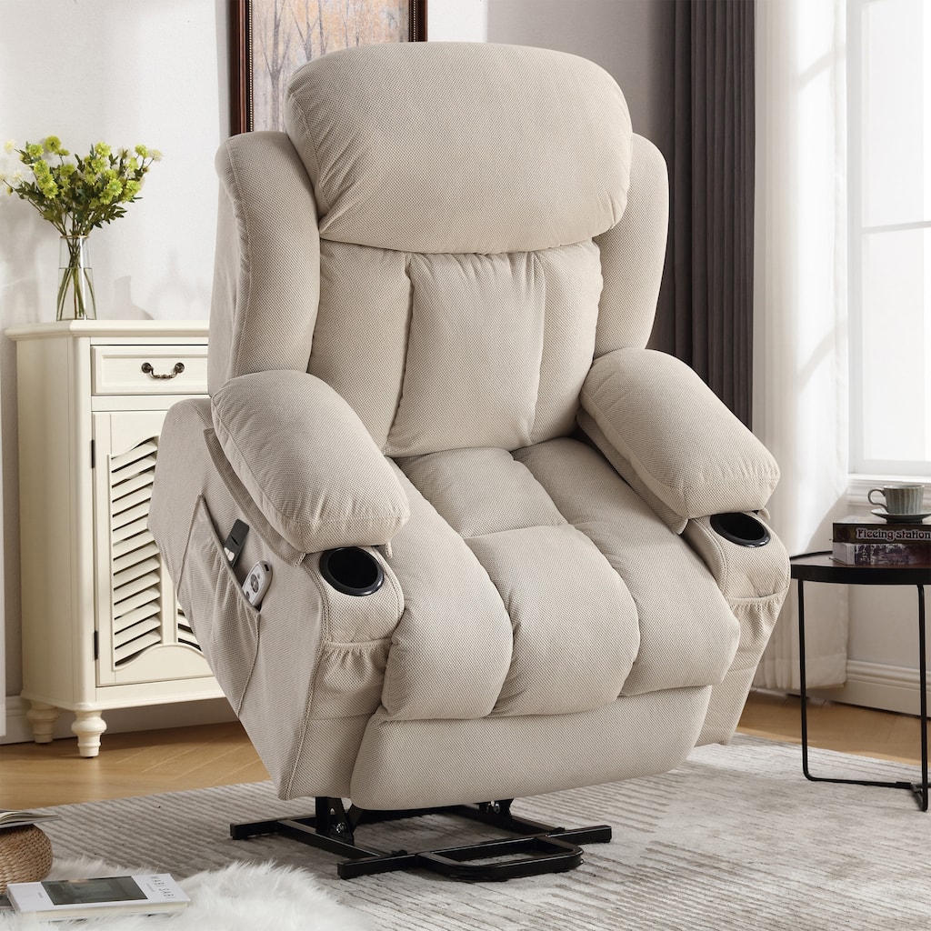 Rossetta Power Lift Recliner Chair with Heat and Massage with Side Pocket, USB Charge Port, Remote Control