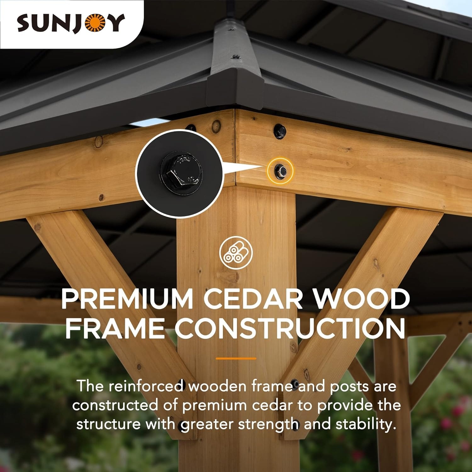 Sunjoy 12x16 ft. Cedar Framed Wood Gazebo, Outdoor Patio
