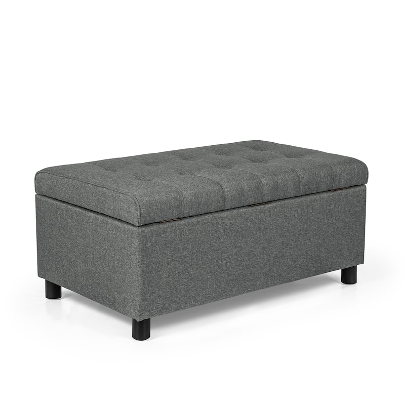 Adeco 35" Tufted Rectangular Storage Ottoman Bench - Grey-Linen