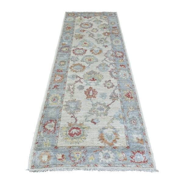 slide 1 of 6, Shahbanu Rugs Ivory Hand Knotted Afghan Oushak Colorful Leaf Design Organic Wool Wide Runner Oriental Rug (3'1" x 9'9")