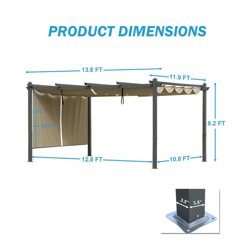 Aoodor 12' x 14' Outdoor Pergola with Aluminum Frame & Retractable Canopy