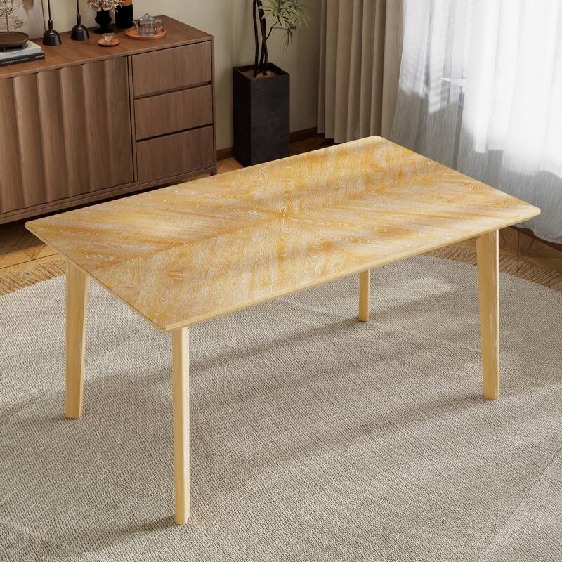 Retro 6-Person Dining Table, Minimalist Rectangular Kitchen Table - Natural Wood Wash