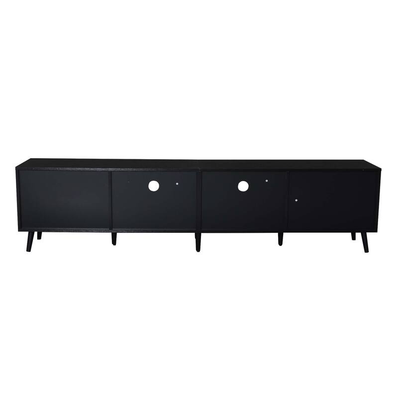 Farmhouse Rattan TV Stand Media Console, for TVs up to 85" with 2 Storage Cabinets and 2 Open Shelves, for Living Room