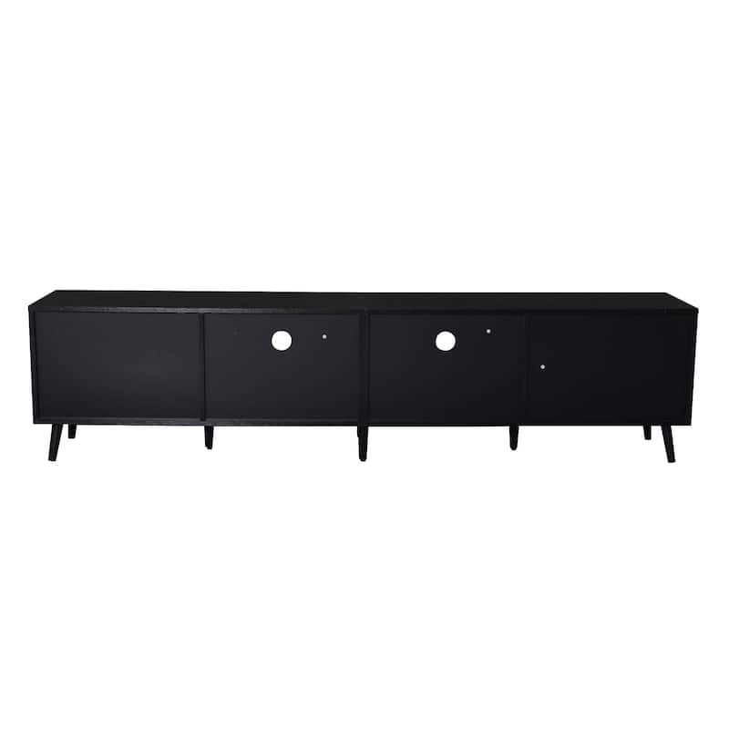 Rattan TV Stand for TVs up to 85", Modern Media Console, Entertainment Center with Solid Wood Legs