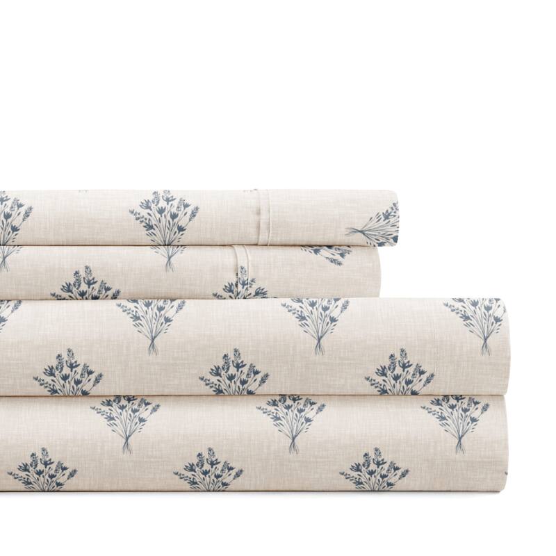 Delicate Details Patterned Ultra-Soft Bed Sheet Sets - Floral Bouquet Stone - Queen