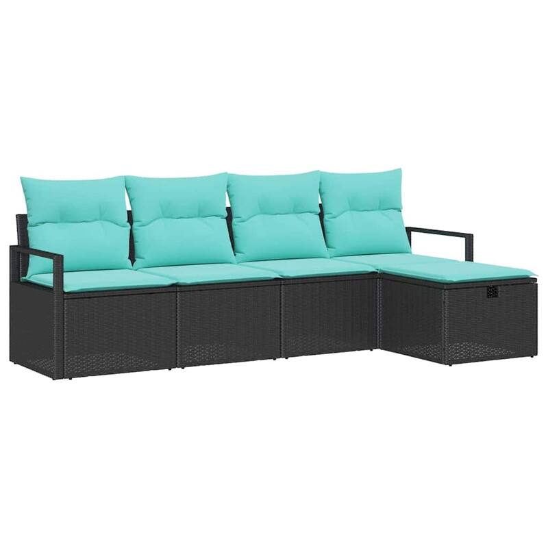 vidaXL 5 Piece Garden Sofa Set with Cushions Black Poly Rattan - 90.6×46.1×27.2