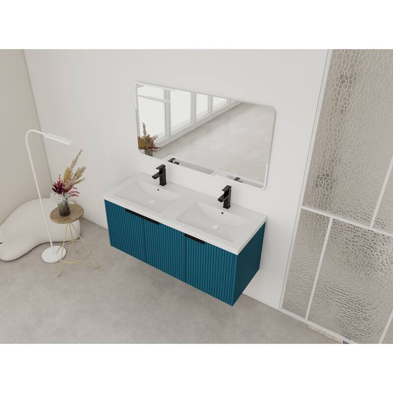 Wall Mounted Bathroom Vanity with Resin Double Sink
