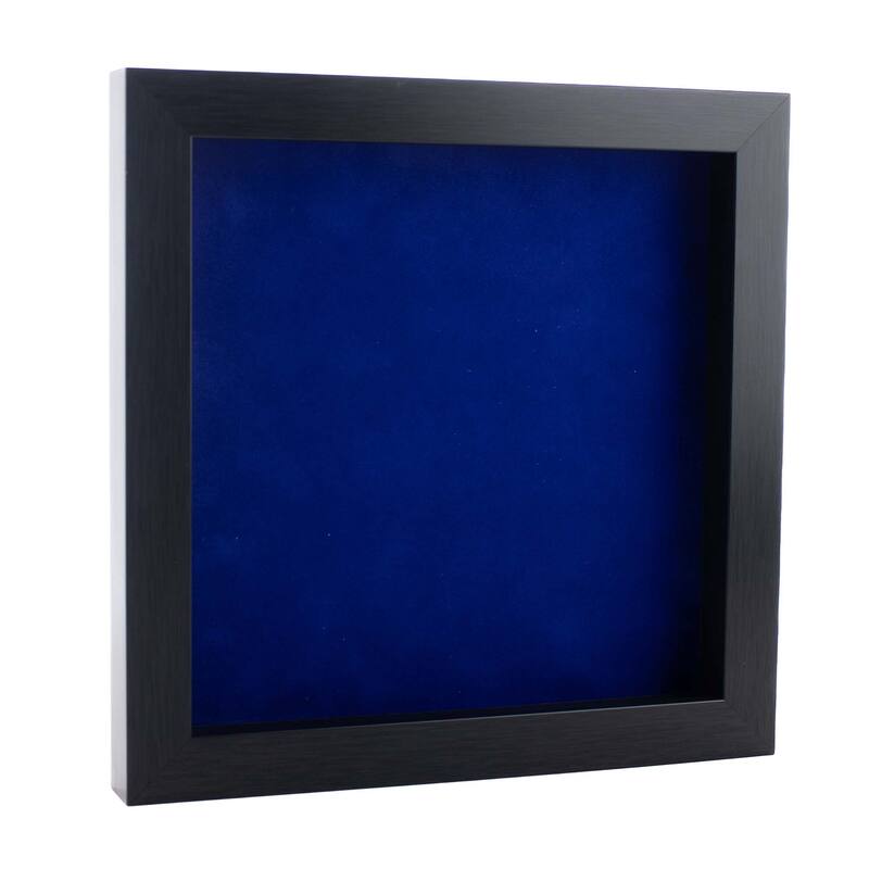 8x8 Shadow Box Frame Charcoal Gray Wood | With a 3/4" Usable Display Depth | Includes a Royal Blue Real Suede Texture Acid-Free - Holds 8x8 Photo