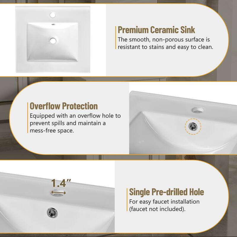 20-Inch Bathroom Vanity with Ceramic Sink, Soft Close Door, Adjustable Shelf, and Door-Mounted Storage Rack