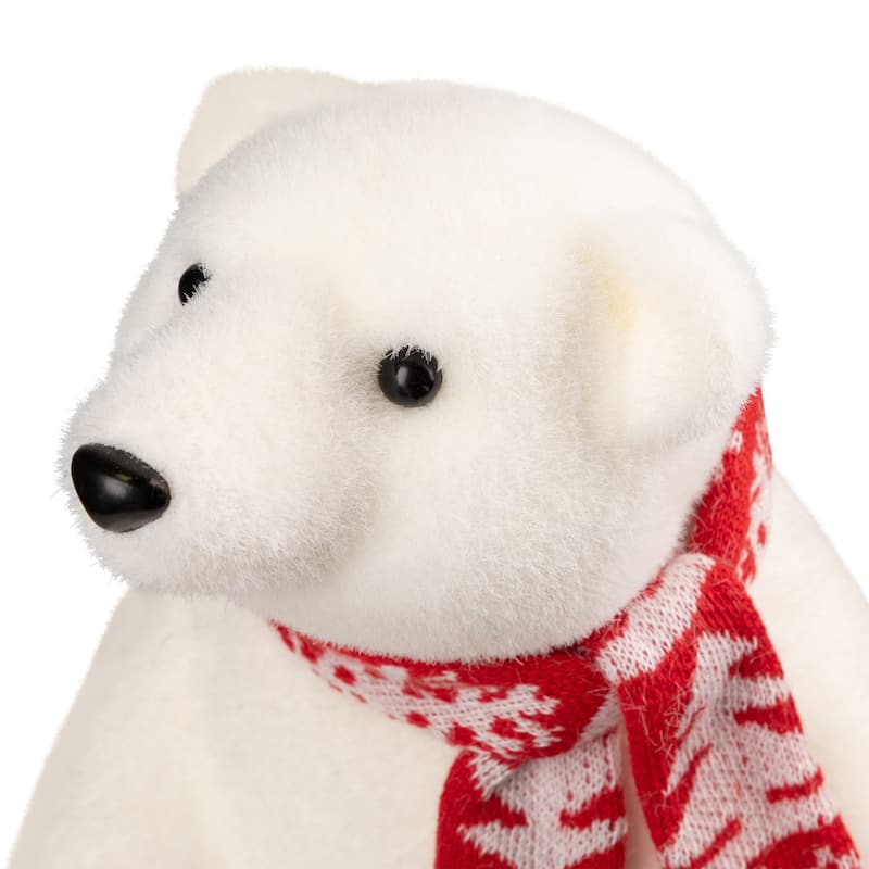 Sitting Polar Bear with Scarf Christmas Figure - 12.25" - White and Red