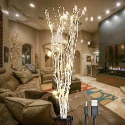 36Inch 16LED Natural Willow Twig Lighted Branch for Home Decoration - White - 36"