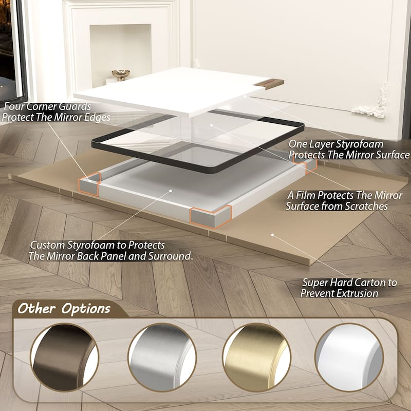 Aluminum Alloy Framed French Cleat Mounted Tempered Glass Wall Vanity Mirror