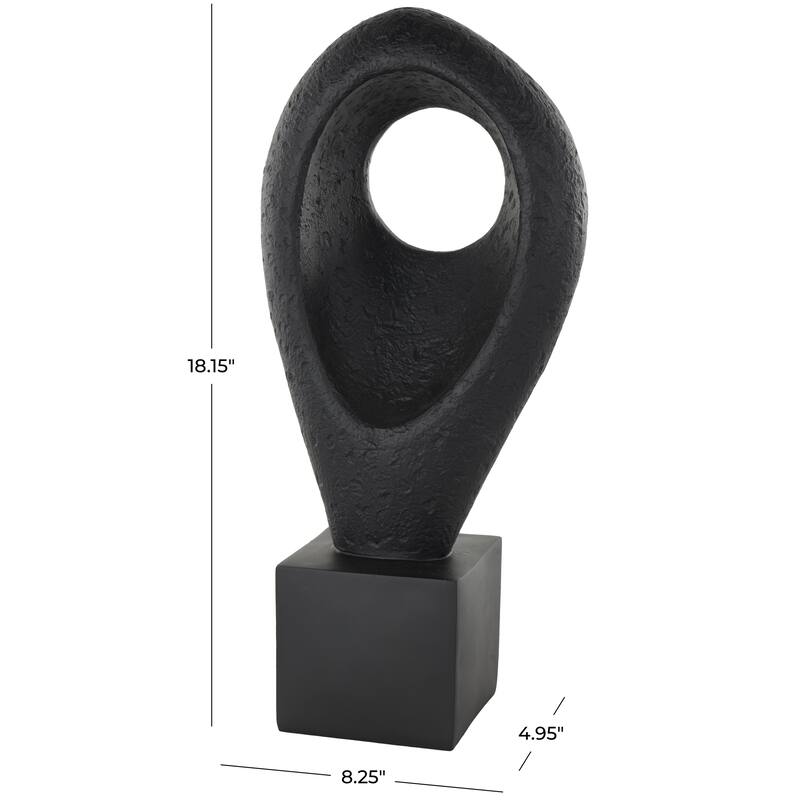 Black Polystone Textured Cutout Teardrop Abstract Decorative Sculpture with Block Base