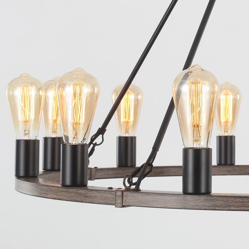 12-Light Circel Candlestick Wagon Wheel Chandelier Hanging Linear Chandelier Lighting for Kitchen Island
