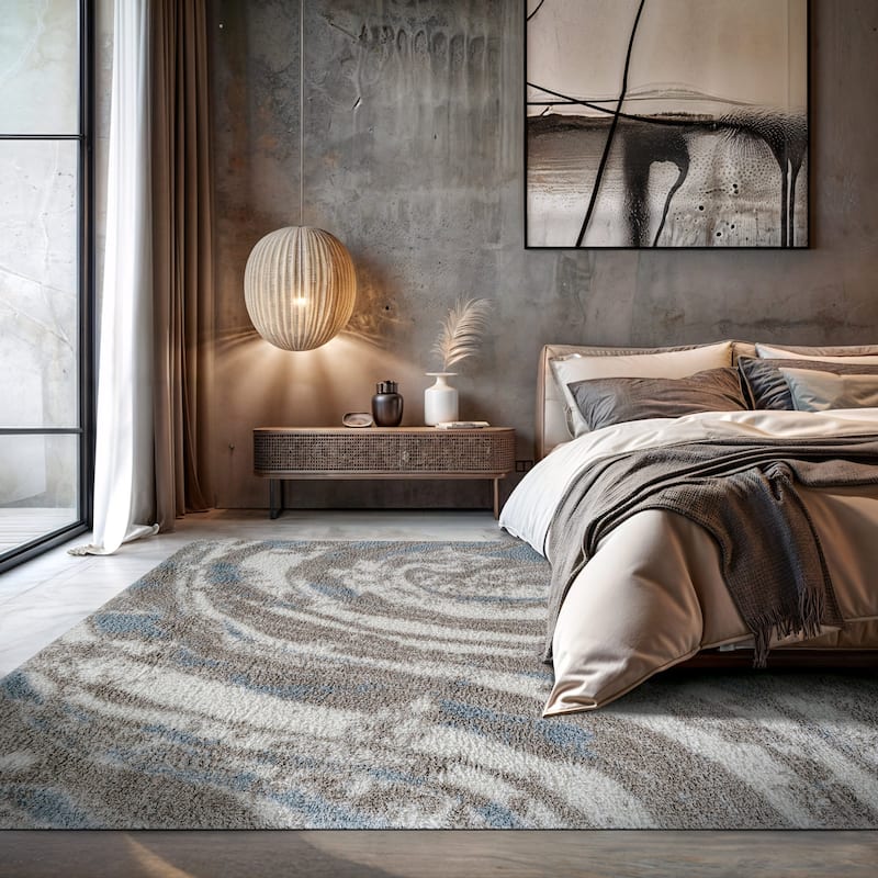 Marble Swirl Shag Rug - Blue - Medium Pile - Great for Living Room, Bedroom, or Entryway