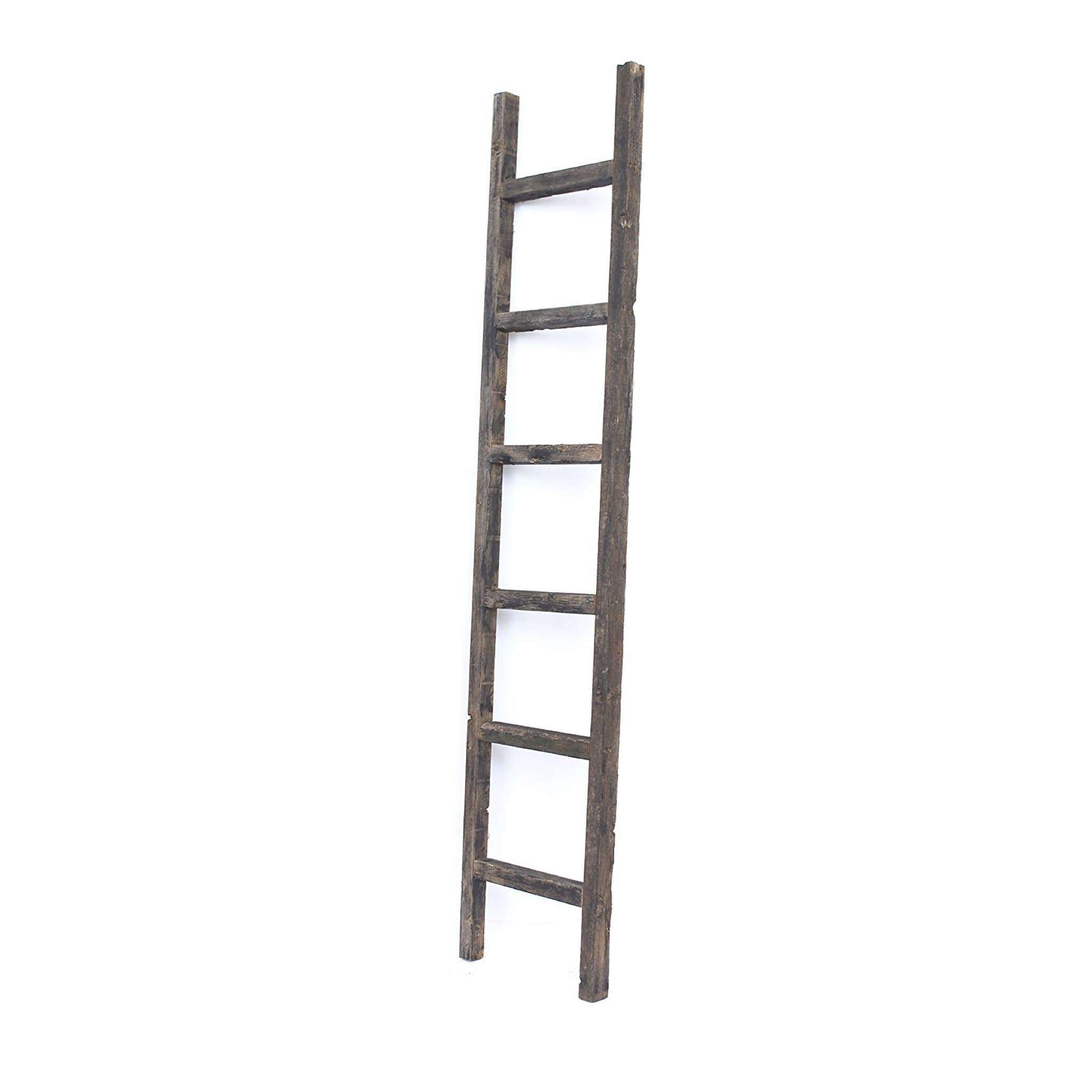 6 Step Rustic Smoky Black Wood Ladder Shelf 6 Step Rustic Smoky Black Wood Ladder Shelf