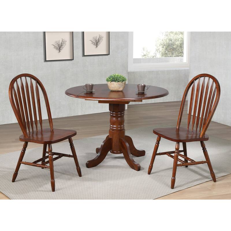 Round Extendable Dining Table 42" Art Deco Style, Brown, Seats 4 - 42