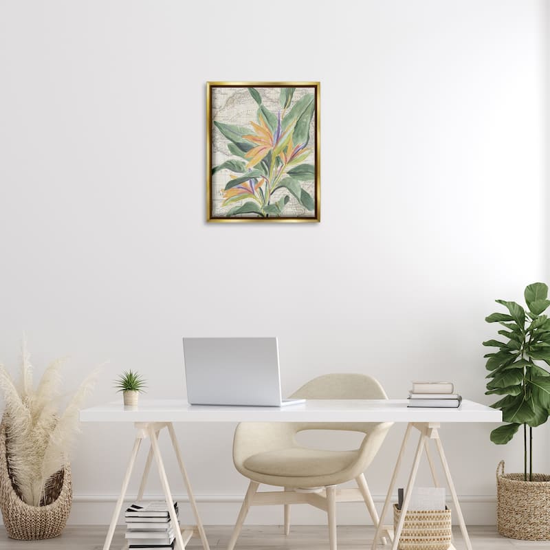 Stupell Tropical Flower over Map Framed Floater Canvas Wall Art Design By June Erica Vess