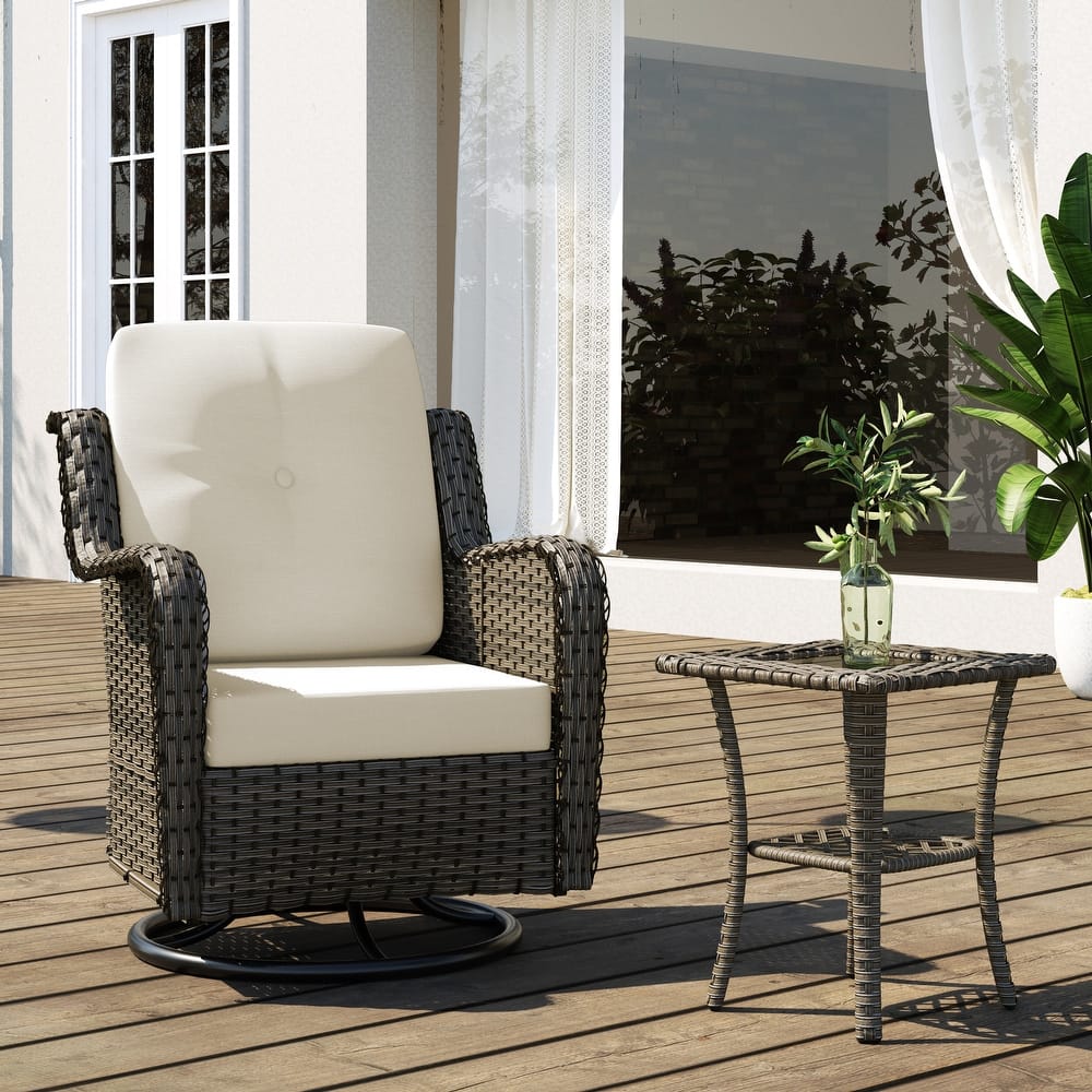 Outdoor Patio Woven Rattan Swivel Rocking Chair with Cushions