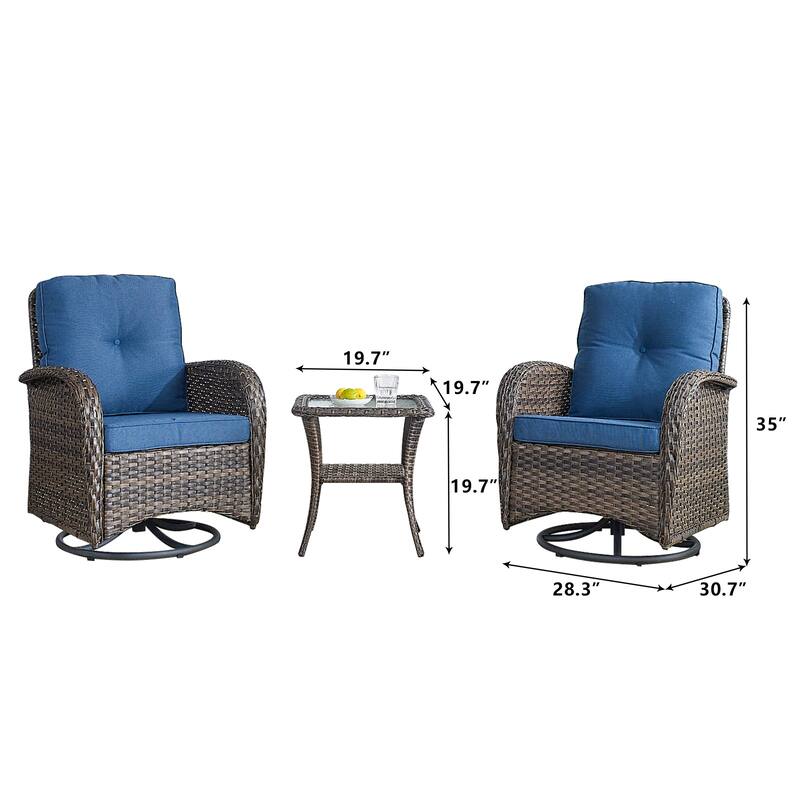 Gymojoy Outdoor 3-piece Rattan Wicker Rocking Swivel Chair Set