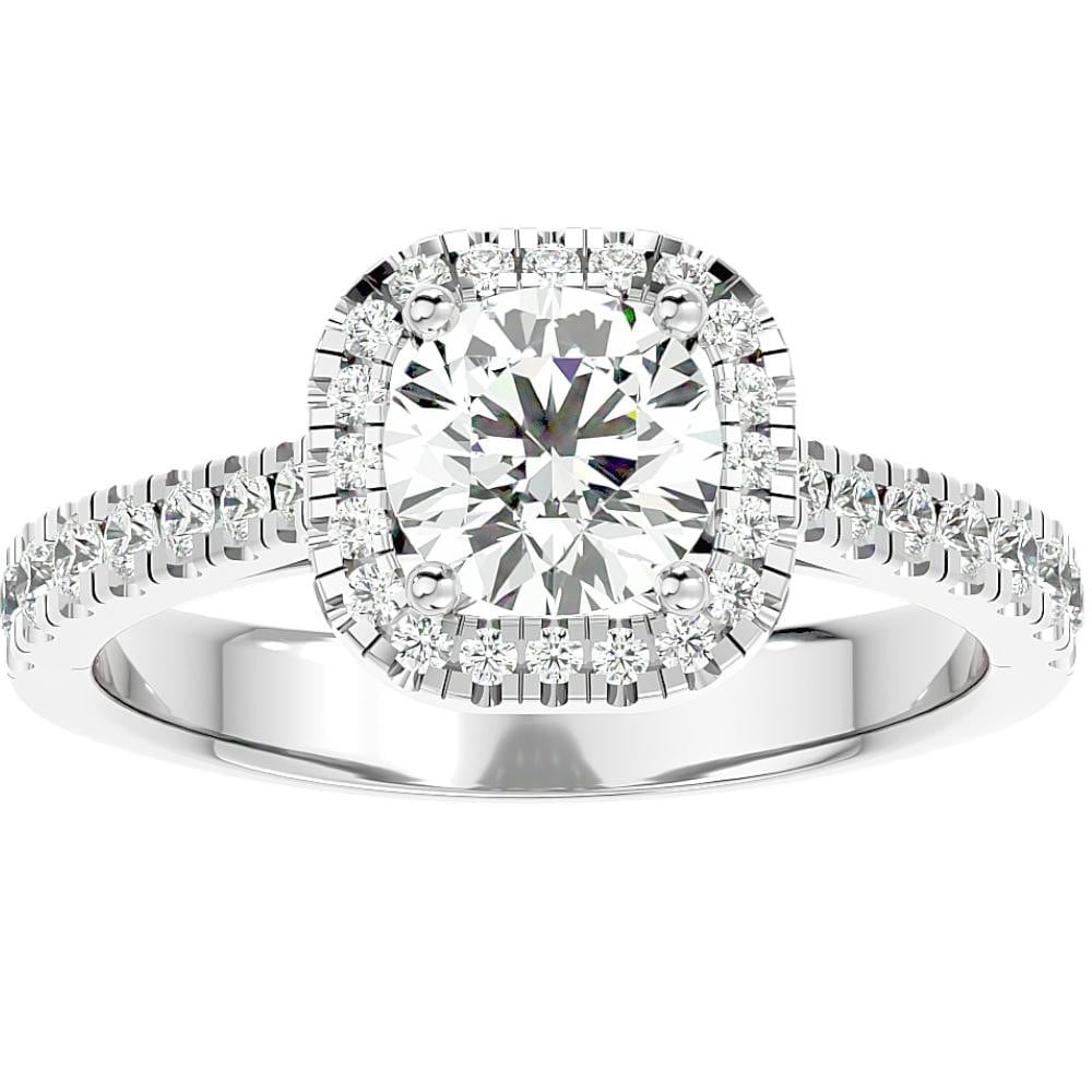 Bliss Diamond 1 1/6Ct Moissanite & Diamond Cushion Halo Engagement Ring White or Yellow Gold